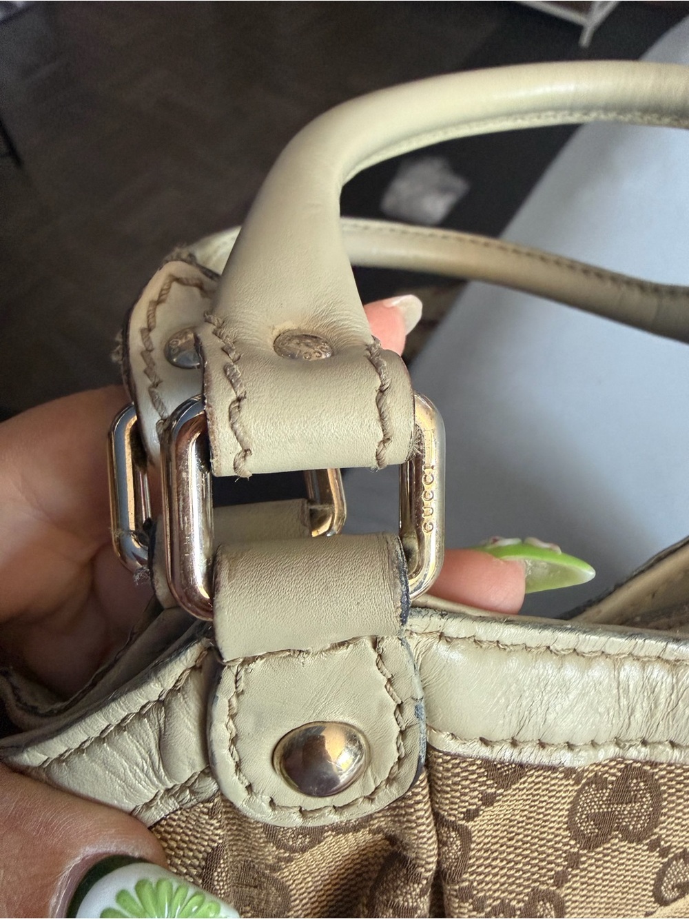 Gucci Beige Brown GG Canvas Shoulder Bag with Leather Trim - Picture 14 of 14